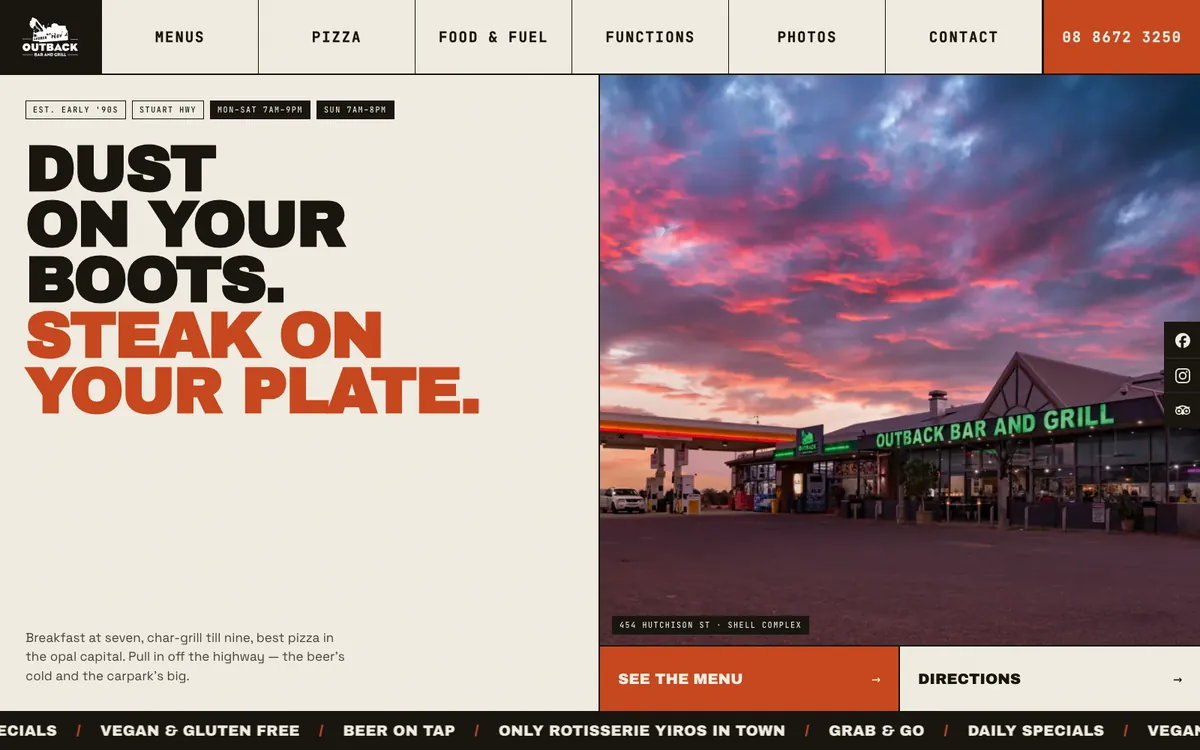 Outback Bar & Grill website homepage